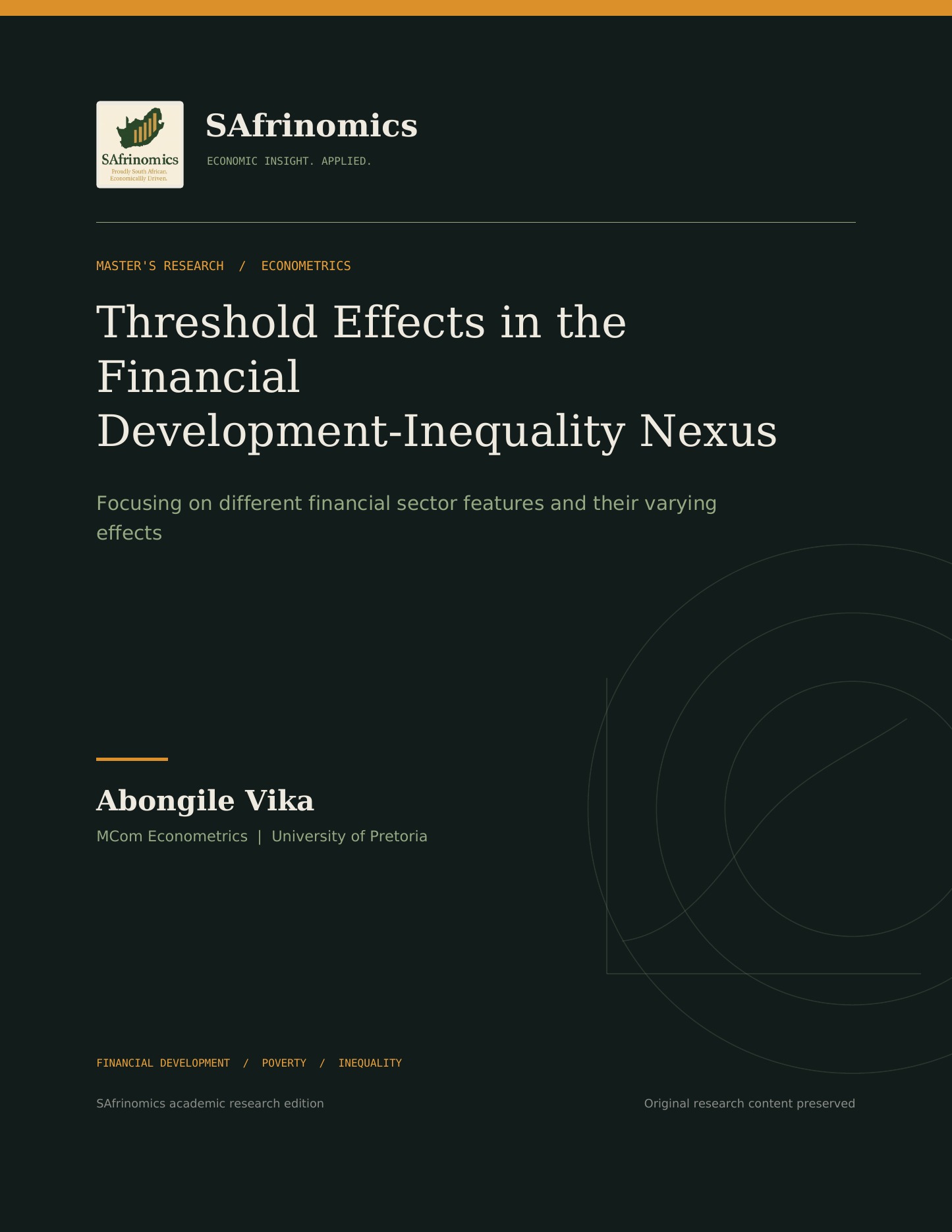 Cover of Abongile Vika's master's thesis on financial development, poverty and inequality